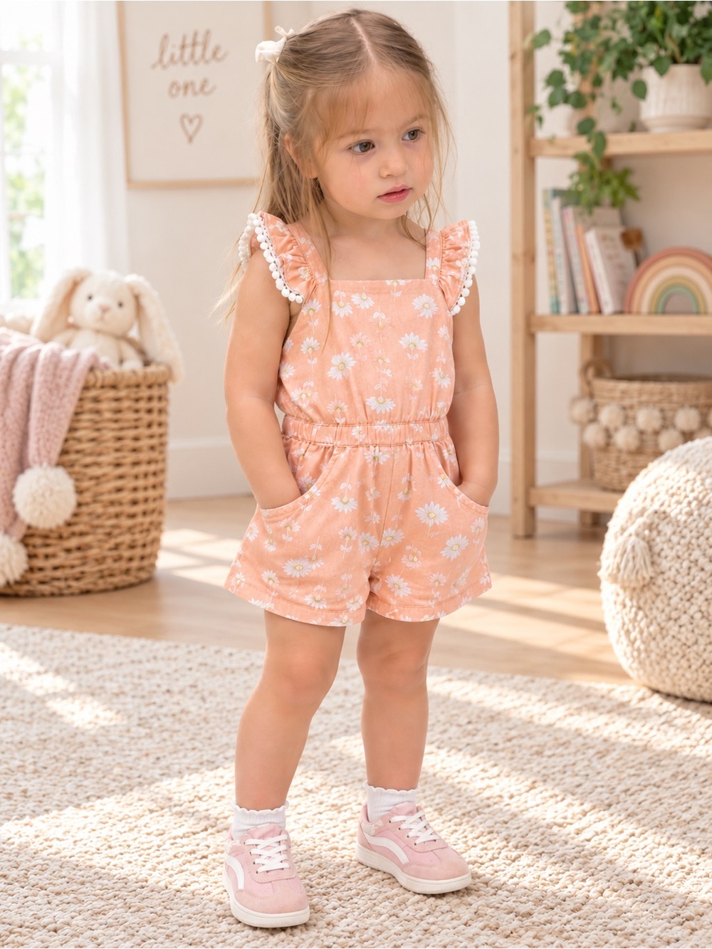 Rachel Zoe Peach Floral Romper - Girl Toddler/Baby 24 Months (2 Years Old)